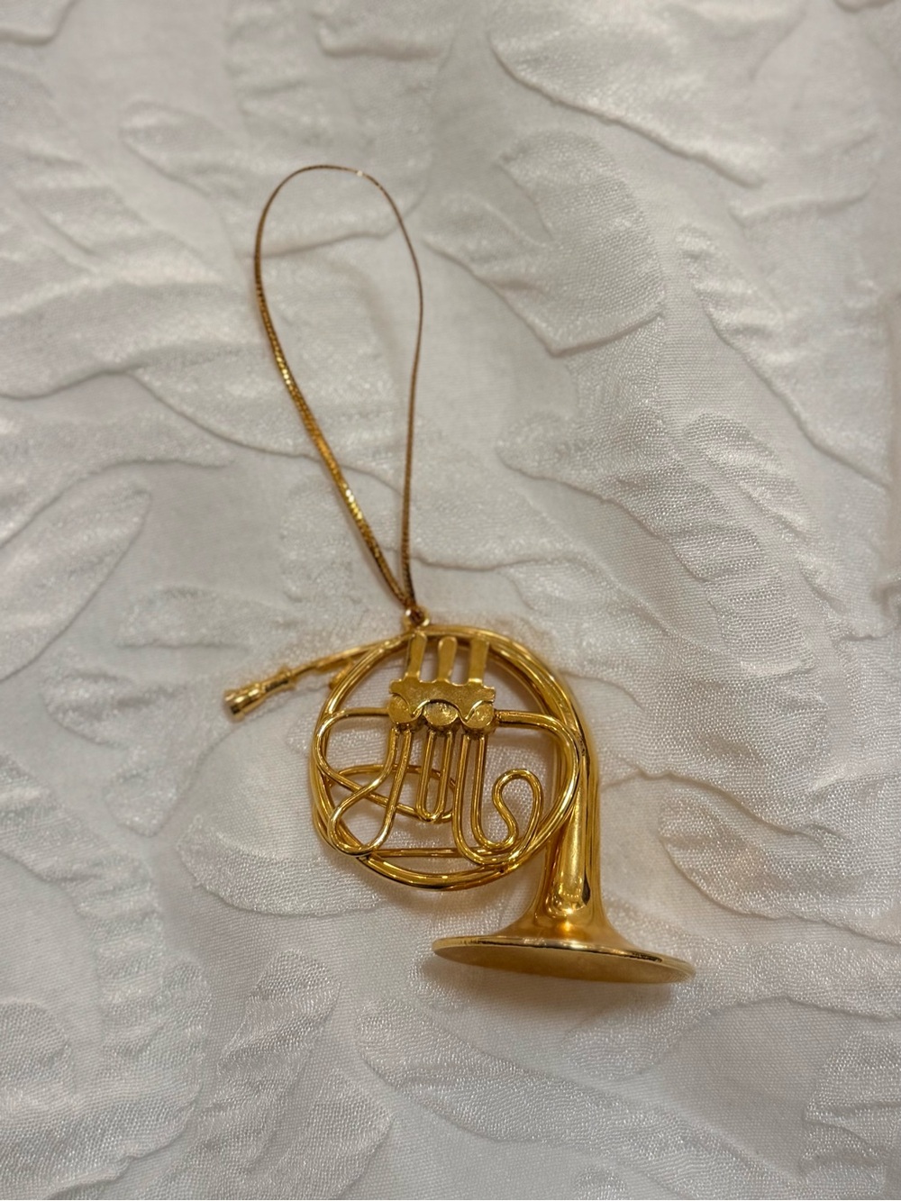 Gold French Horn Christmas Tree Ornament Miniature Musical Instrument In Box